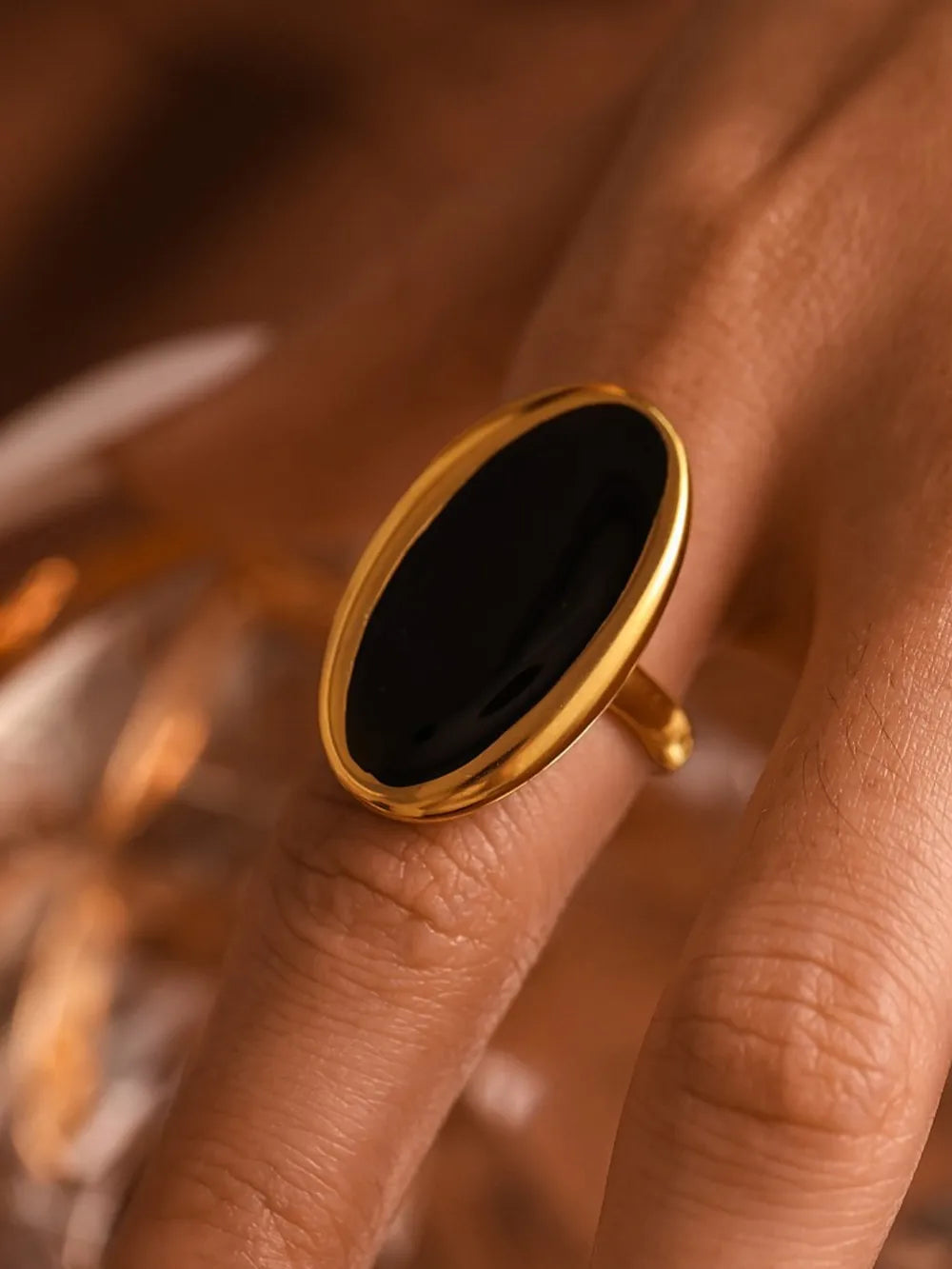 Stainless Steel Oil Drip Elliptical Open Ring - alternate ring view