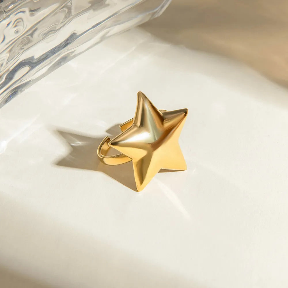 18K Gold-Plated Stainless Steel Star Ring - alternate ring view