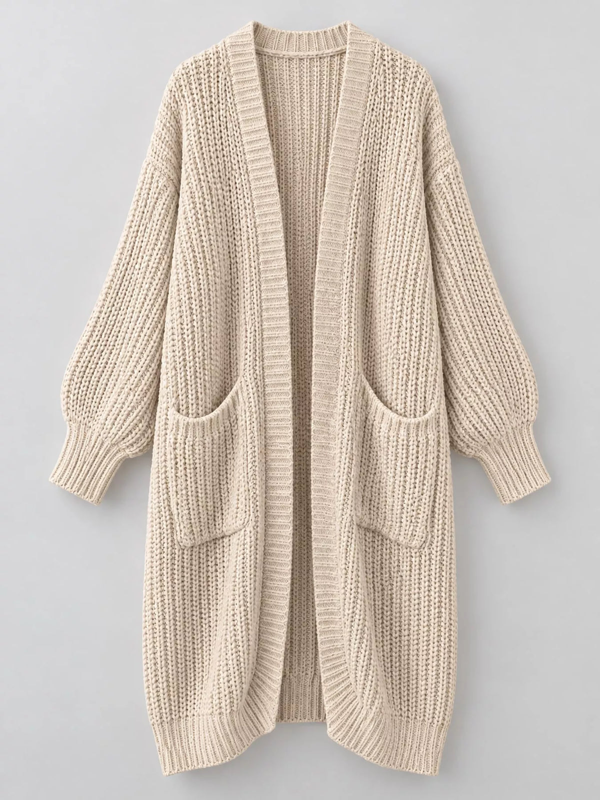 Chunky-Knit Openwork Front Longline Cardigan in Black - women's cardigan