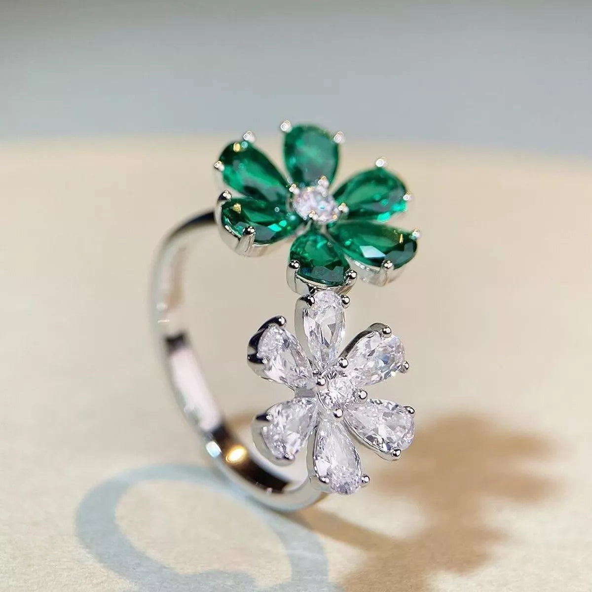 Sterling Silver Zircon Flower Ring - alternate ring view