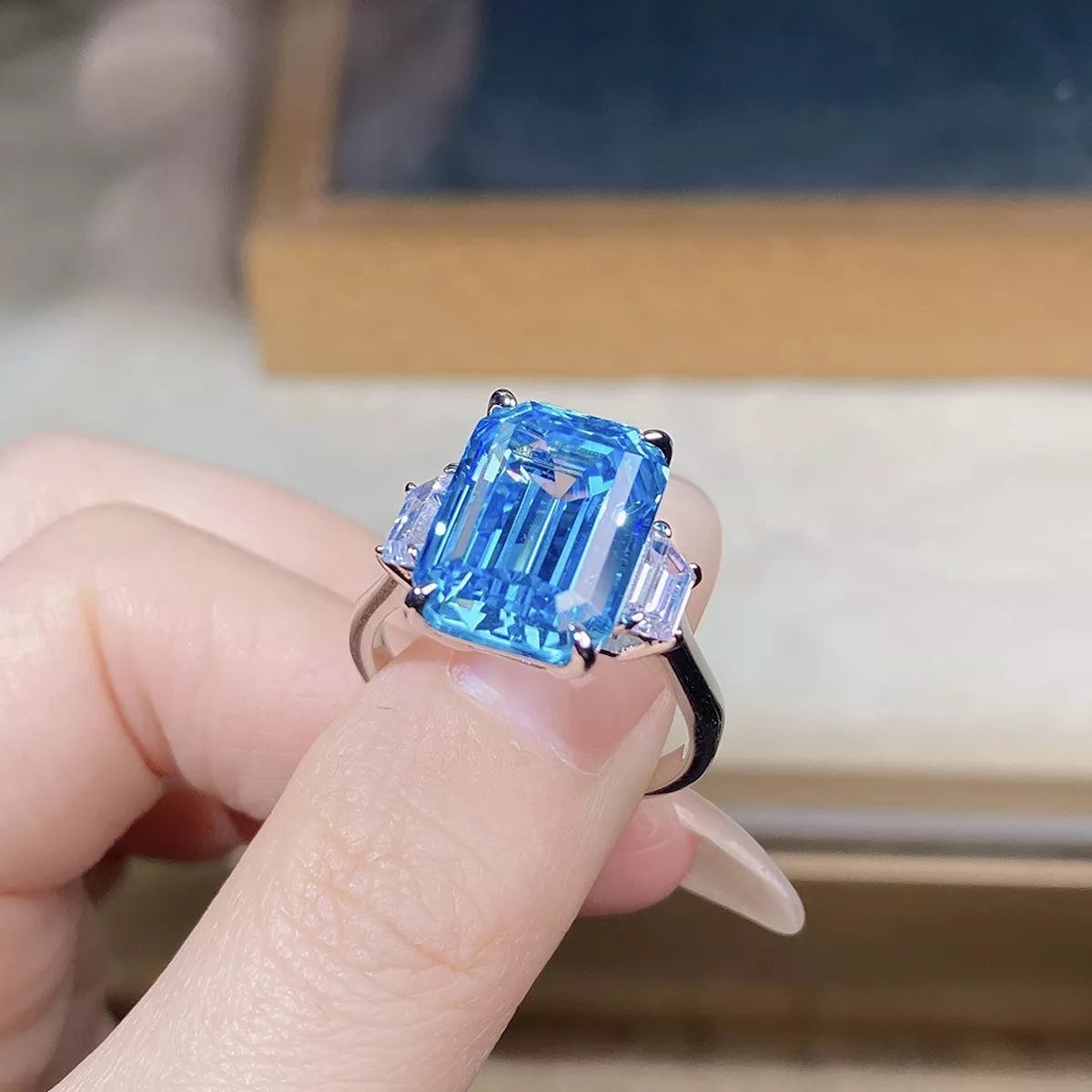 Sterling Silver Geometric Ring in Cerulean - women's ring