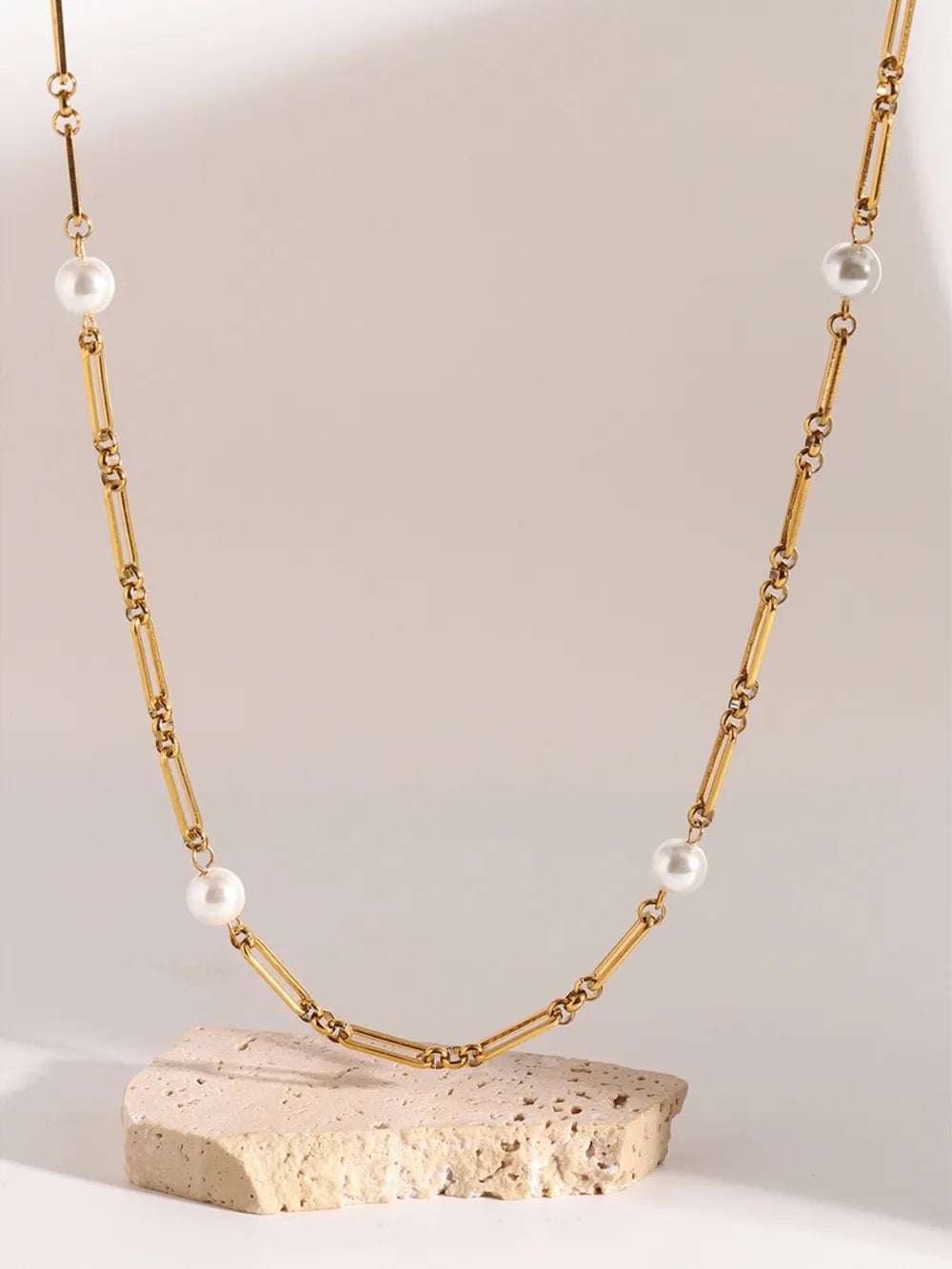 Stainless Steel Pearl Chain Necklace - alternate necklace view