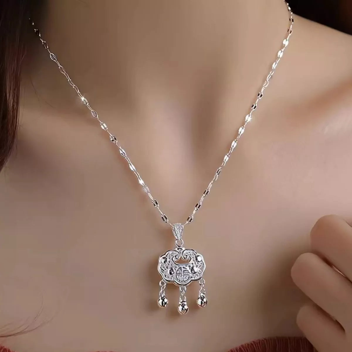 Sterling Silver Lock Pendant Necklace in Silver - women's pendant necklace