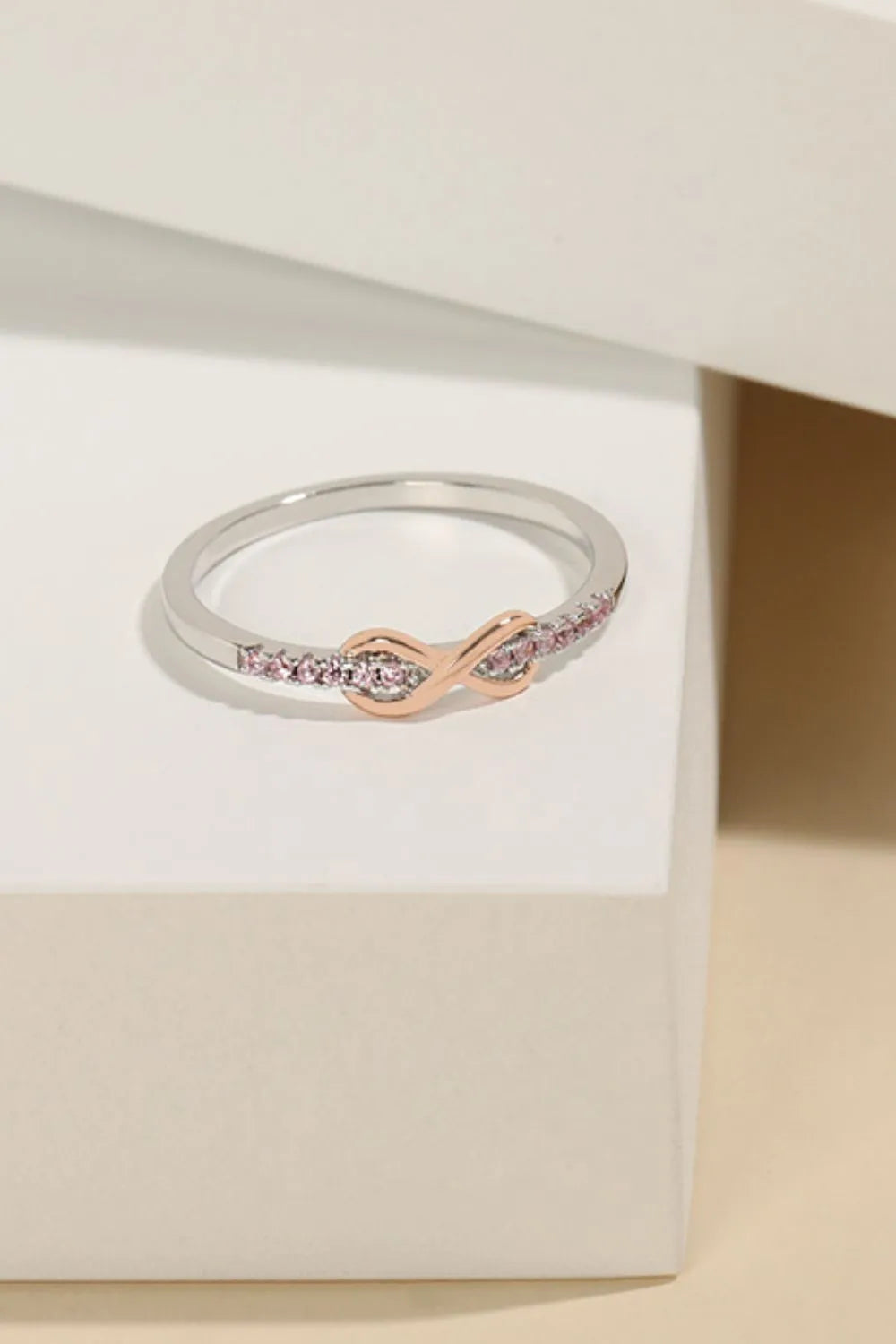 Sterling Silver Inlaid Zircon Infinity Symbol Ring in Silver - women's ring