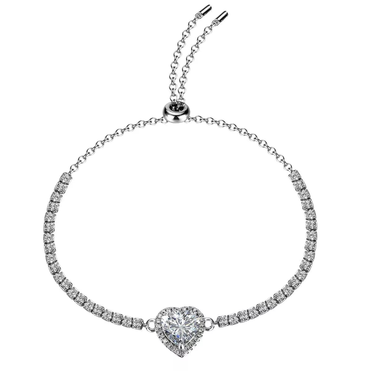 2 Carat Sterling Silver Moissanite Chain Heart Bracelet - alternate jewelry view