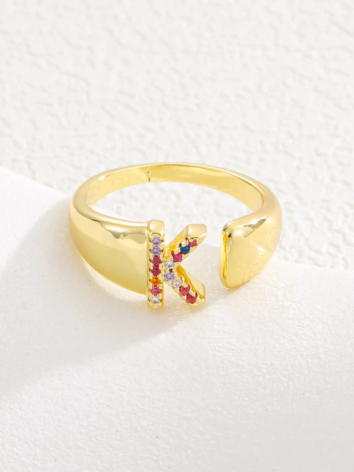18K Gold-Plated Zircon Letter Ring in N - women's ring