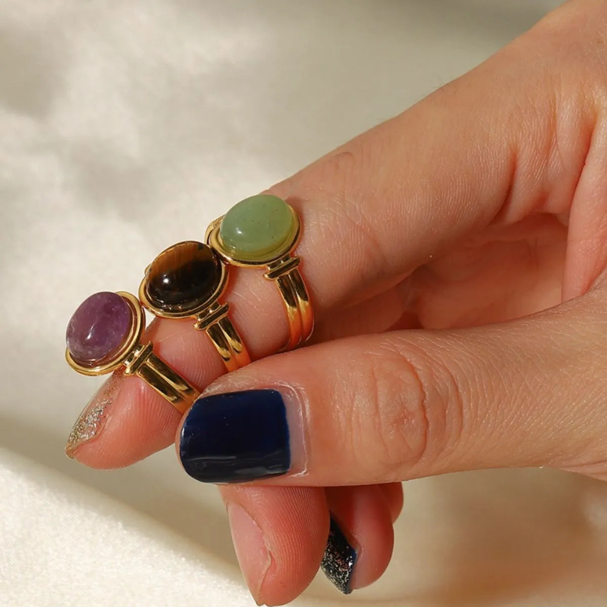 Vintage Natural Stone Gold-Plated Adjustable Ring - alternate ring view