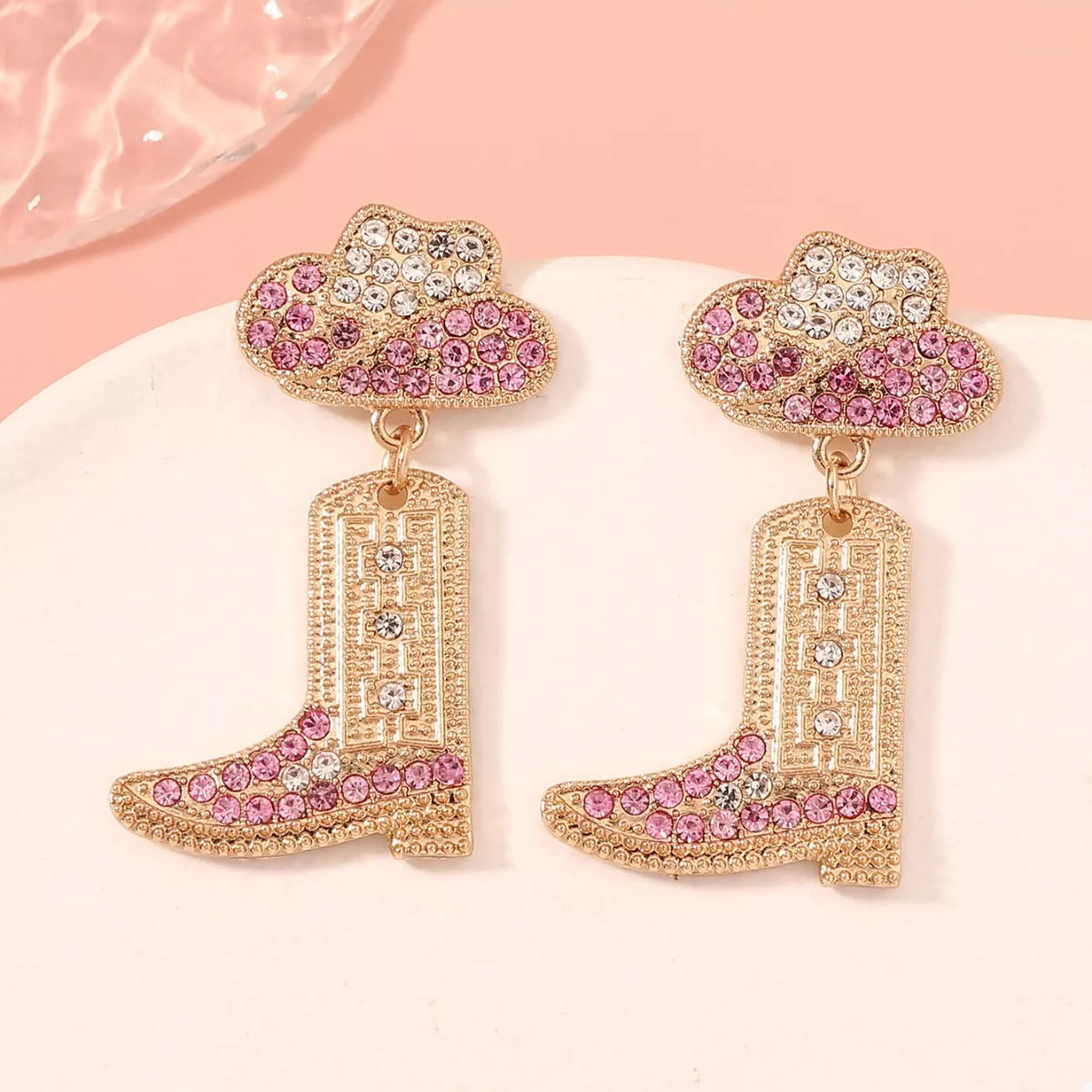 Rhinestone Cowboy Boot Dangle Earrings in Brown - women's dangle earrings