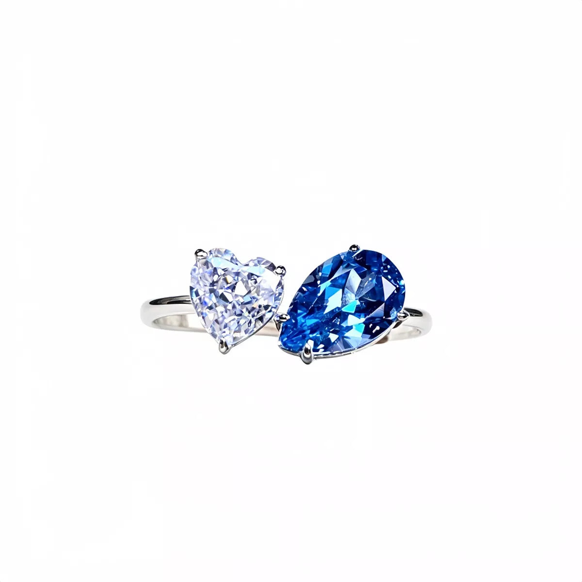 Heart and Teardrop Shaped Dual-Stone Open Ring - alternate ring view