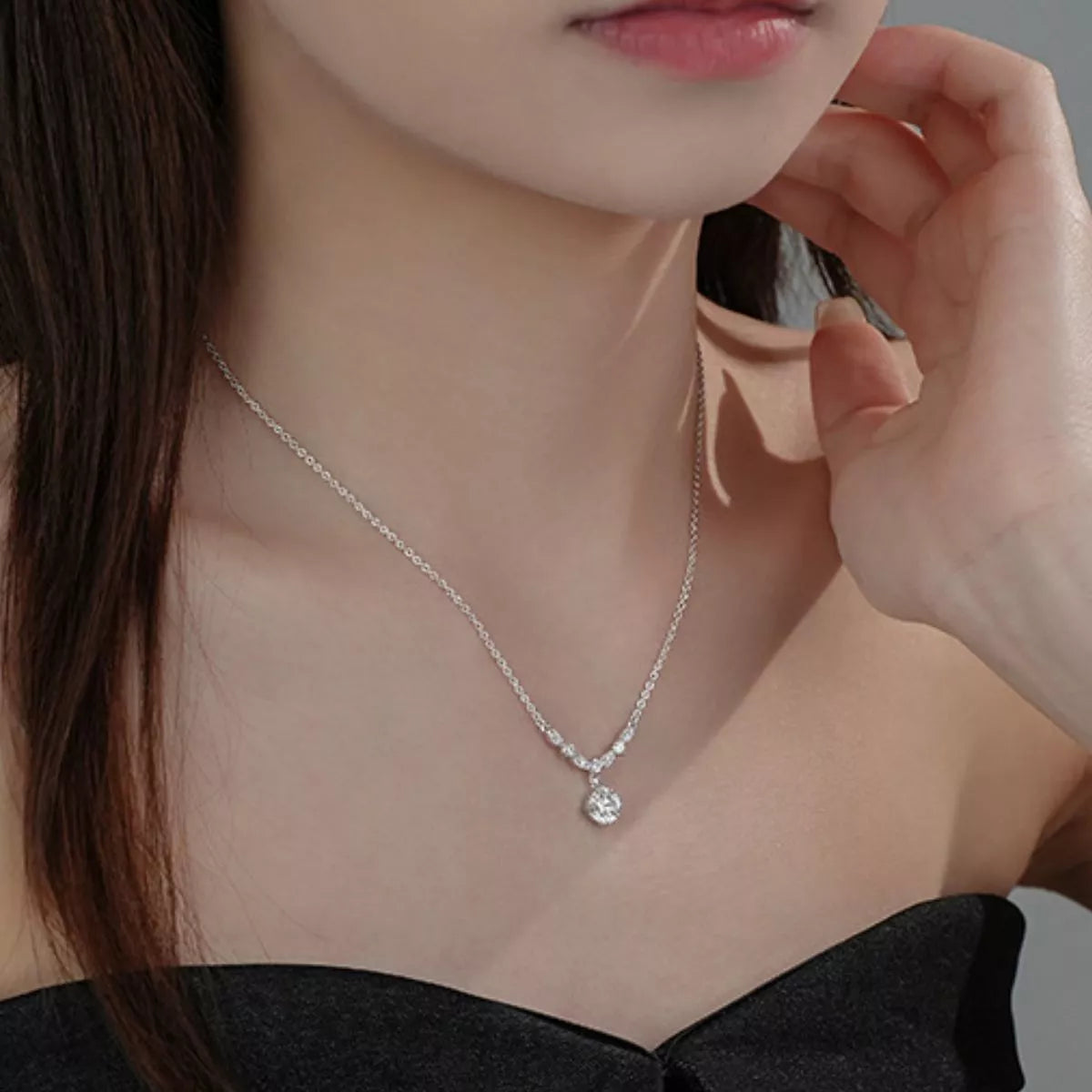 Sterling Silver Zircon Pendant Necklace - alternate necklace view