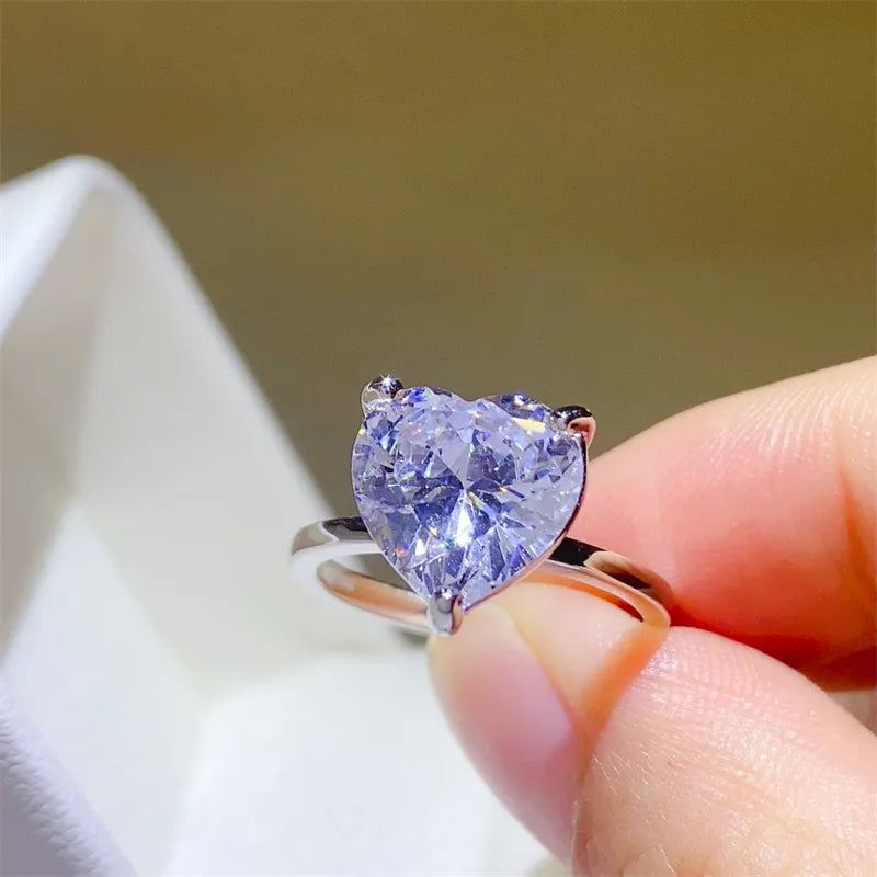 5 Carat Sterling Silver Moissanite Heart Shape Ring in Silver - women's ring