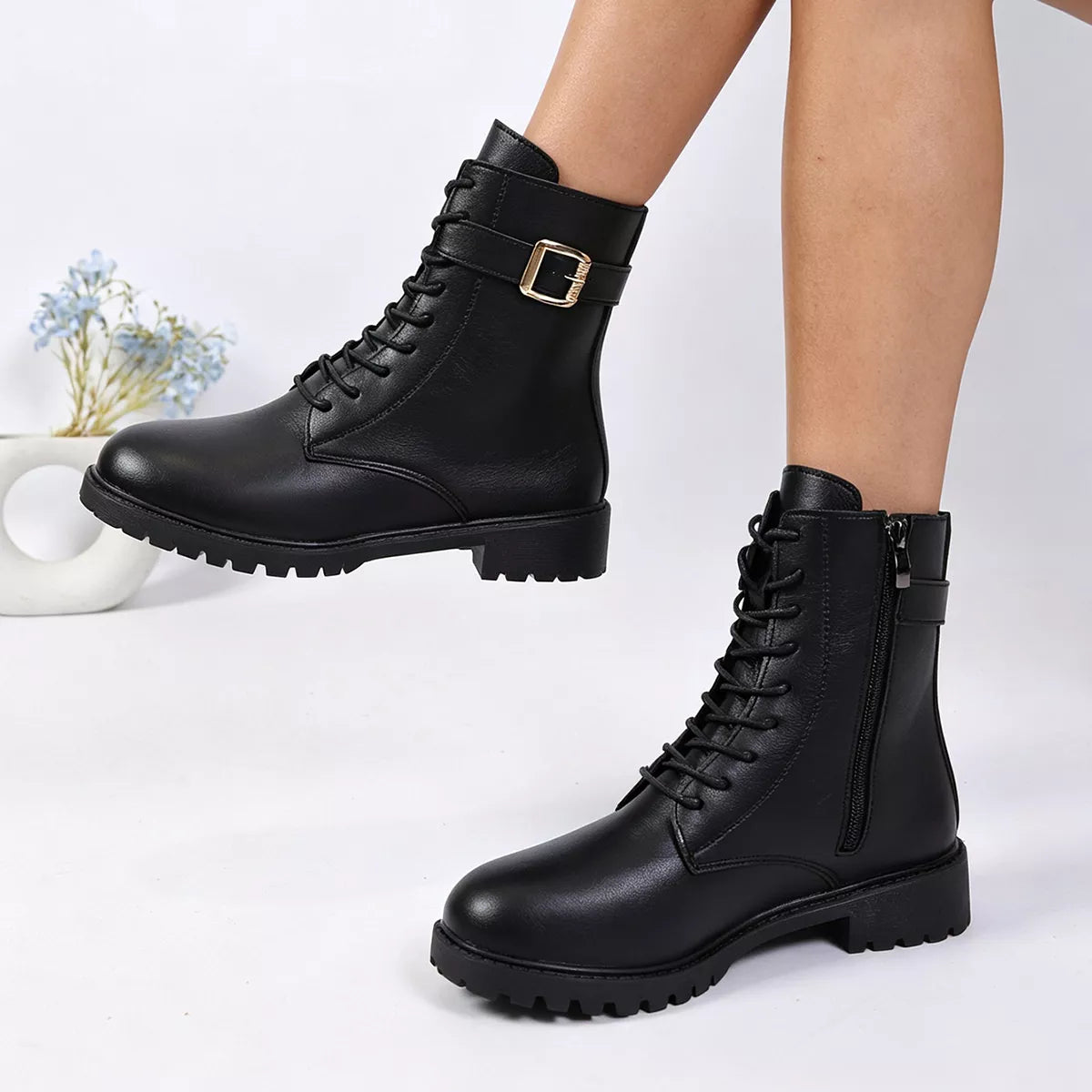 Round-Toe Lace-Up Boots in Dark Brown - women's boots