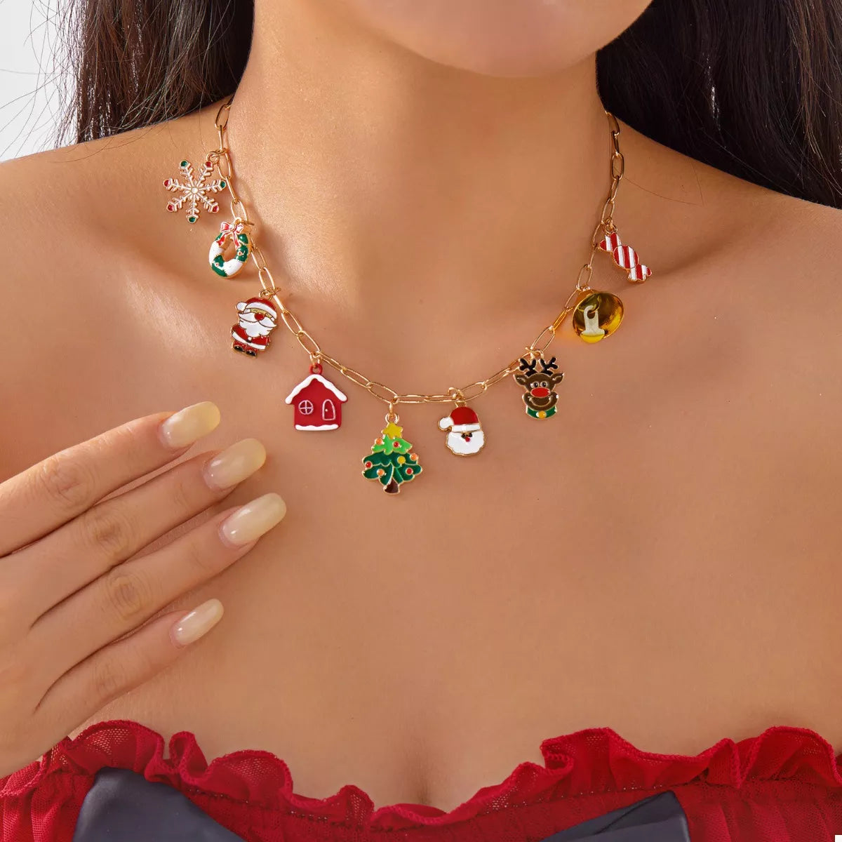 18K Gold-Plated Resin Christmas Theme Necklace - alternate necklace view