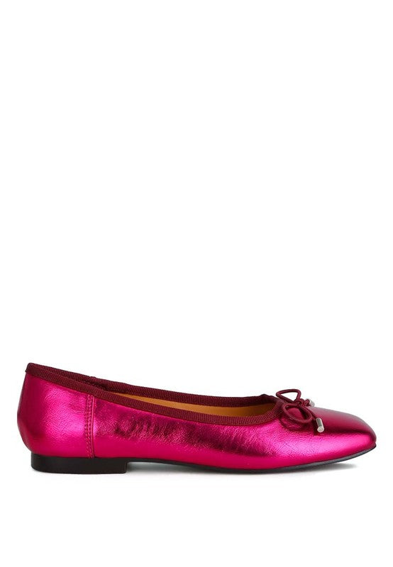 Metallic Pleather Bow Ballerinas