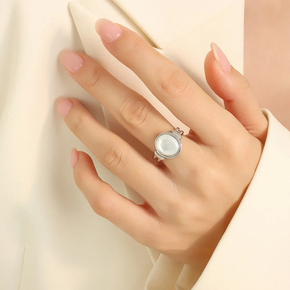 Titanium Steel White Sea Shell Ring in Silver - women's ring