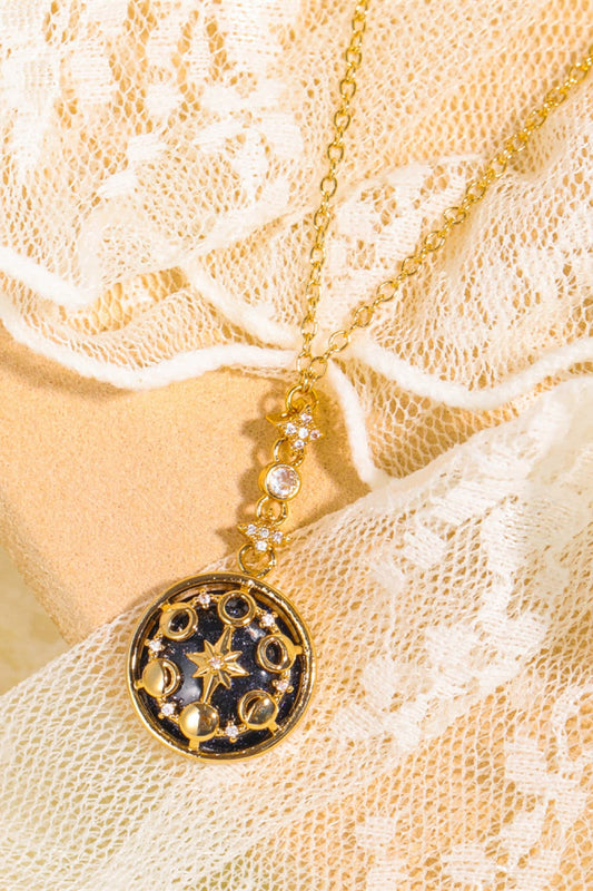 Vintage Blue Sandstone Pendant Copper Necklace in Gold - women's pendant necklace