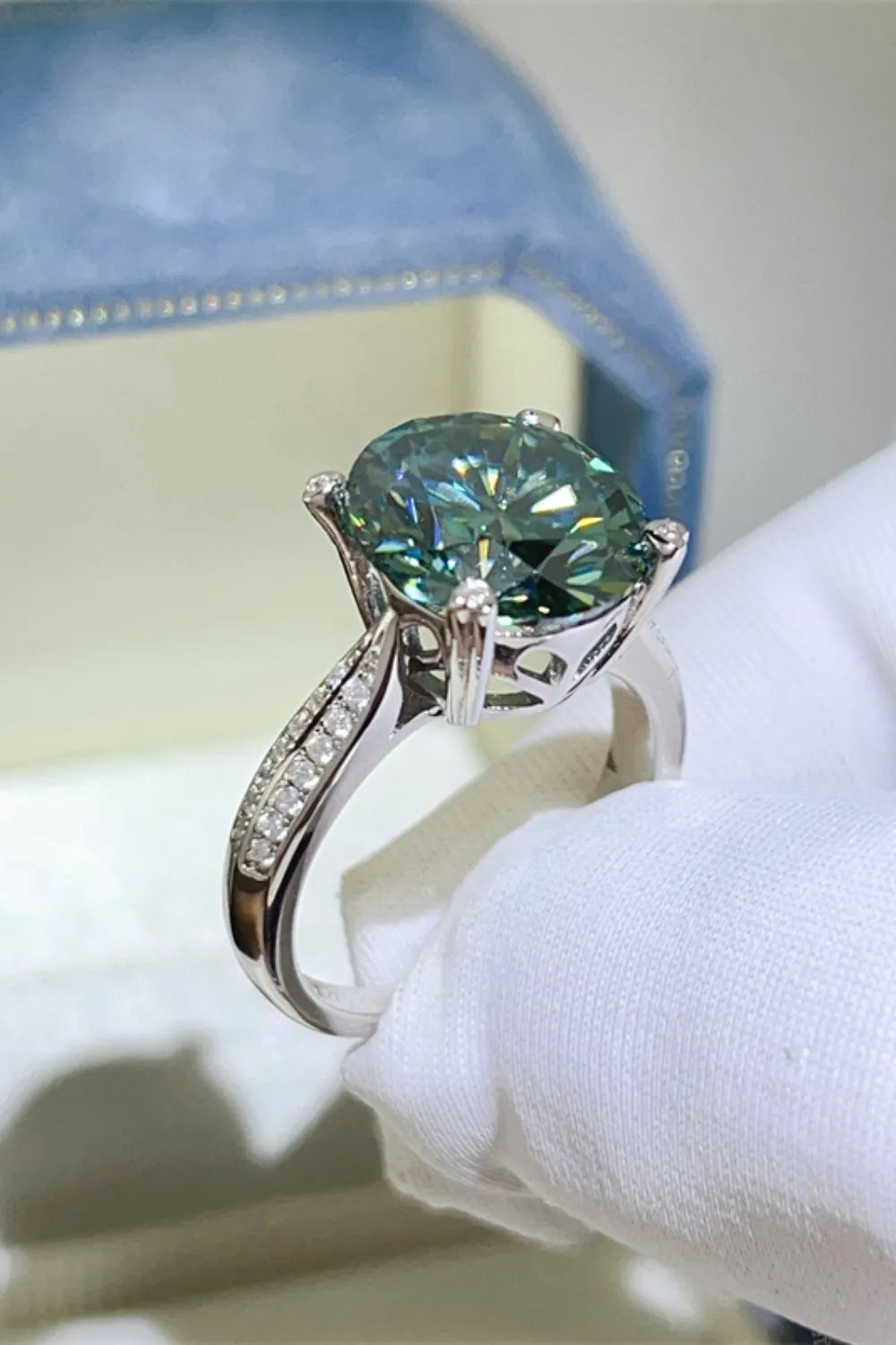 5 Carat Moissanite Sterling Silver Ring in Dark Green - women's ring