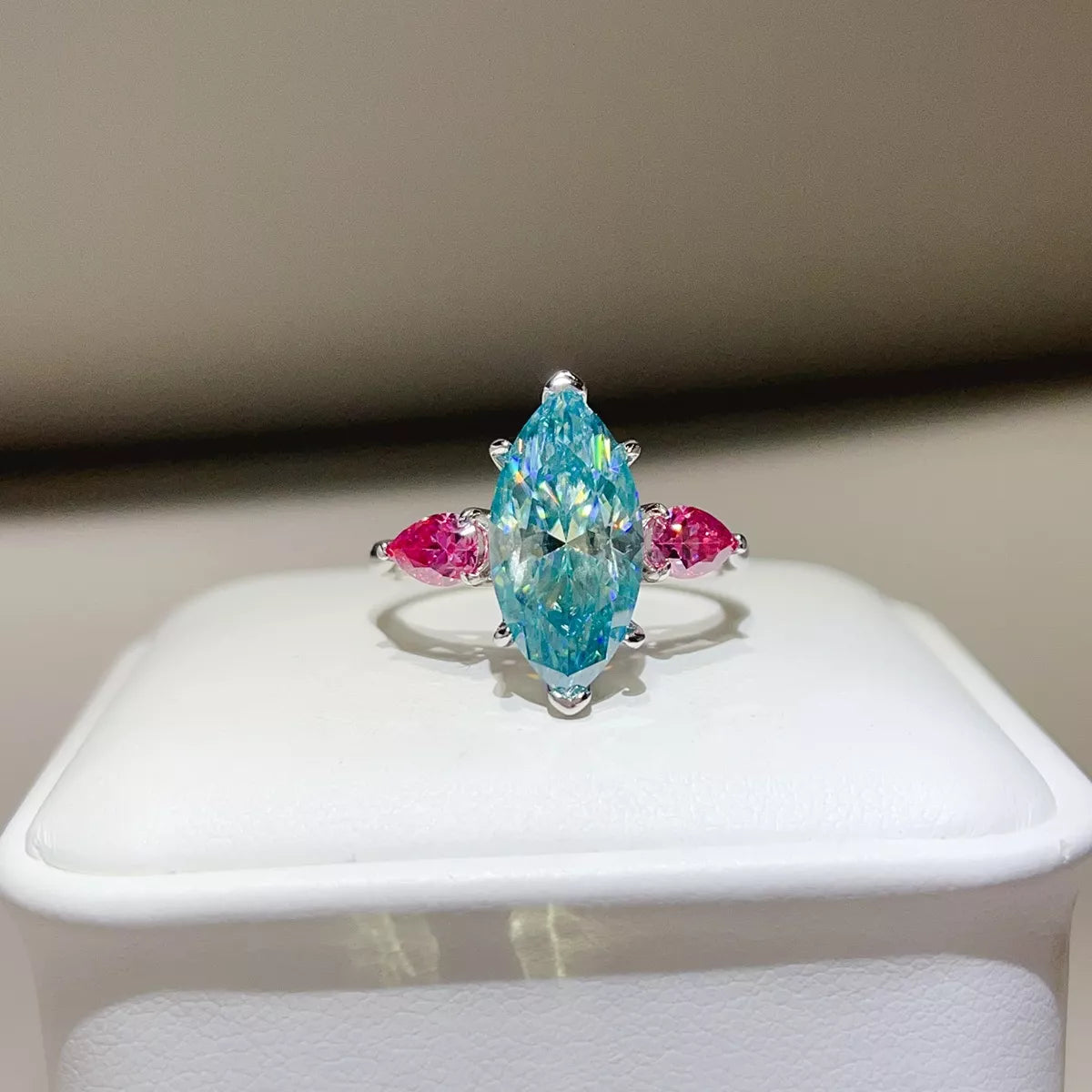 6 Carat Sterling Silver Moissanite Ring in Turquoise - women's ring