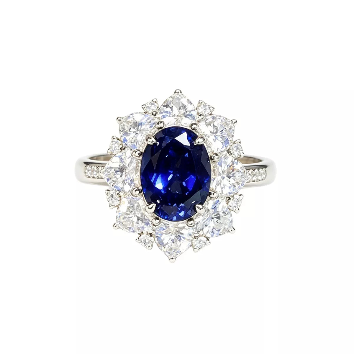 Sterling Silver Oval Royal Blue Sapphire Ring - alternate ring view