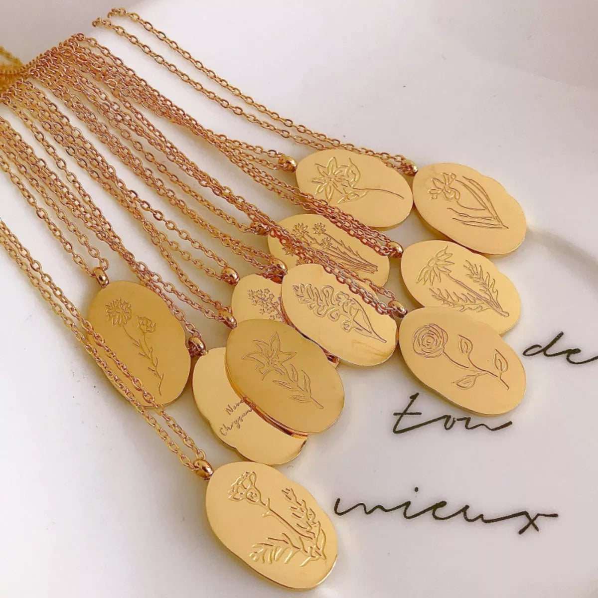 18K Gold-Plated Engraved Pendant Necklace in style one - women's pendant necklace