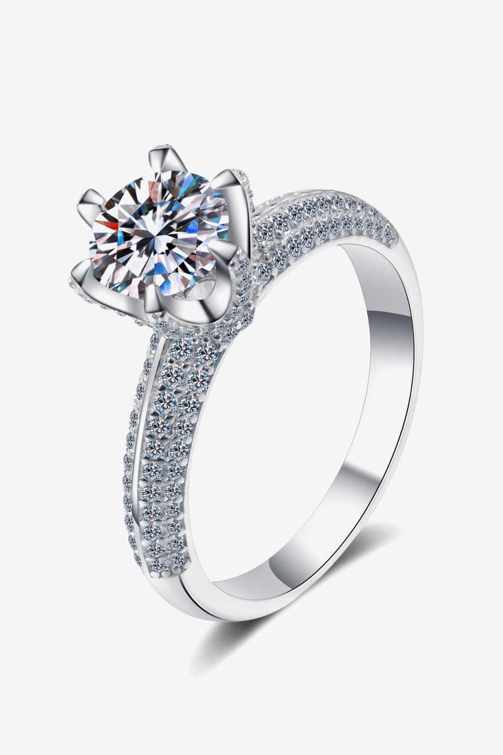 2 Carat Moissanite Sterling Silver Side Stone Ring in Silver - women's side-stone ring