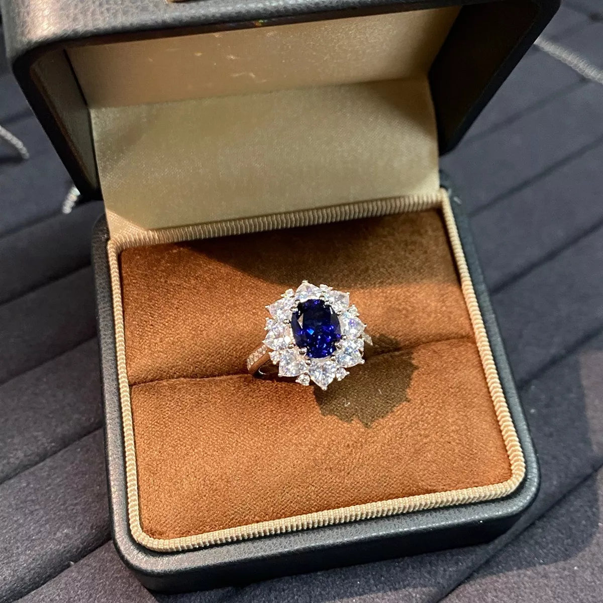 Sterling Silver Oval Royal Blue Sapphire Ring in Blue - women's ring