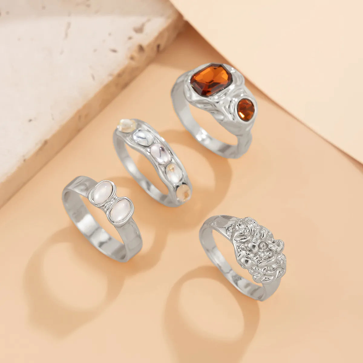 4-Piece Stainless Steel Inlaid Rhinestone Ring - alternate ring view