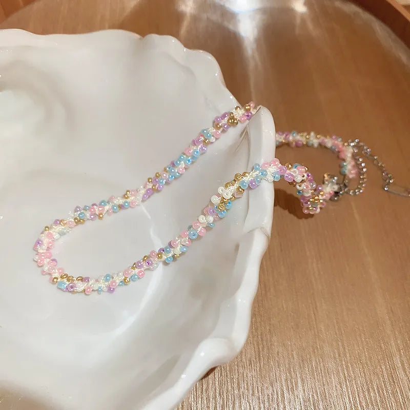 Titanium Steel Rice Bead Necklace - alternate necklace view