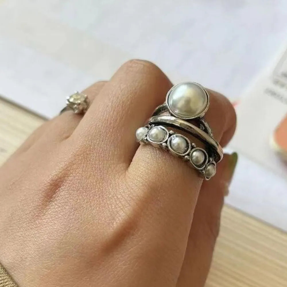 Alloy Three-Layered Open Ring in Silver - women's open ring