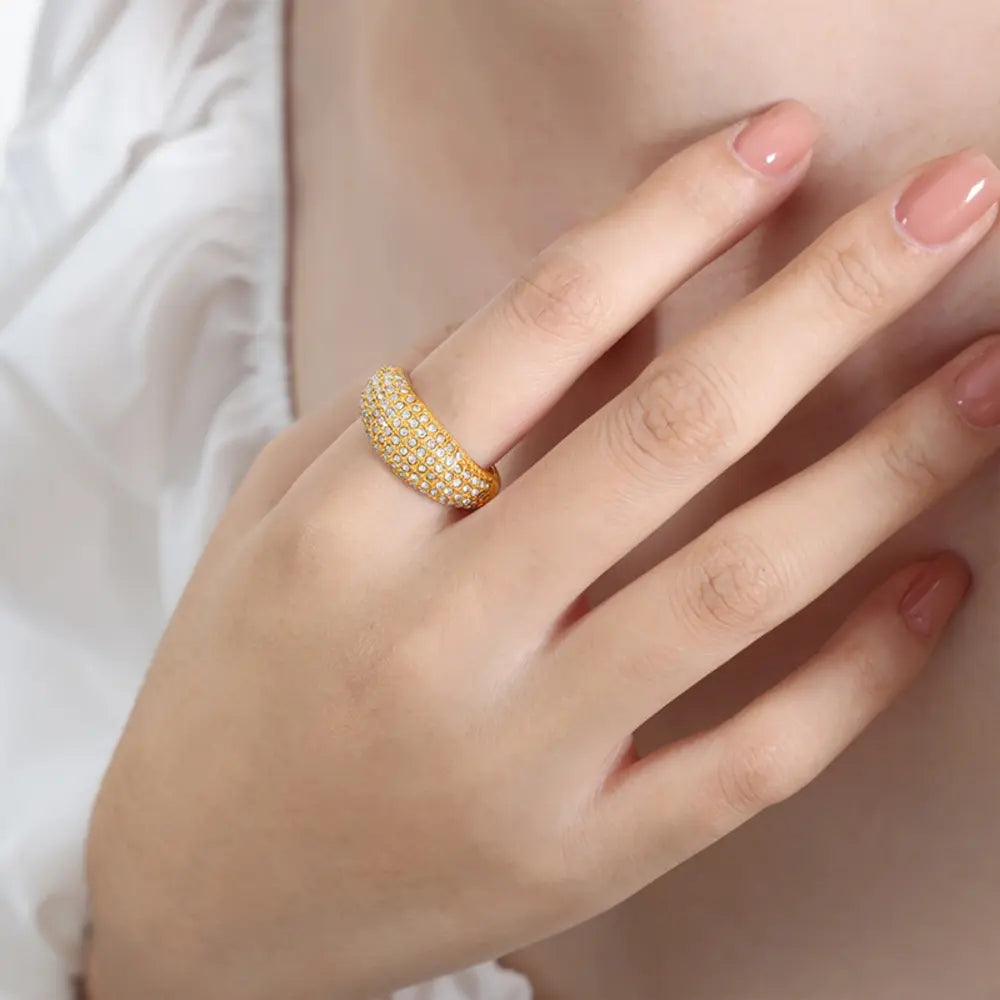 Czech Diamond Titanium Steel Ring in Gold - women's ring