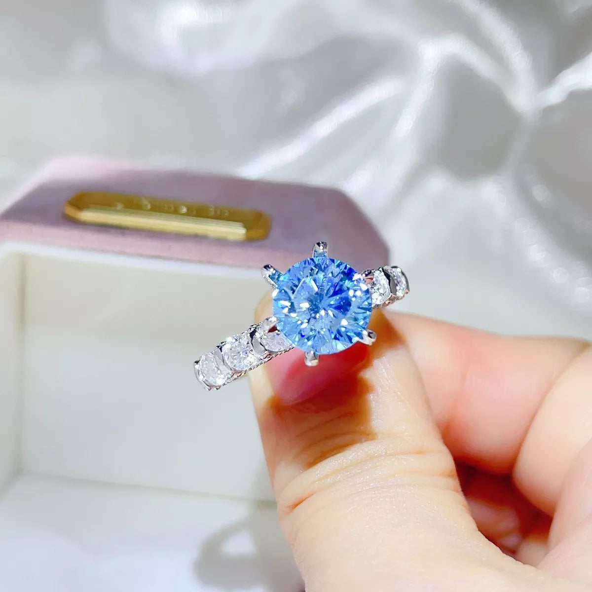 3 Carat Sterling Silver Moissanite Ring in Blue - women's ring