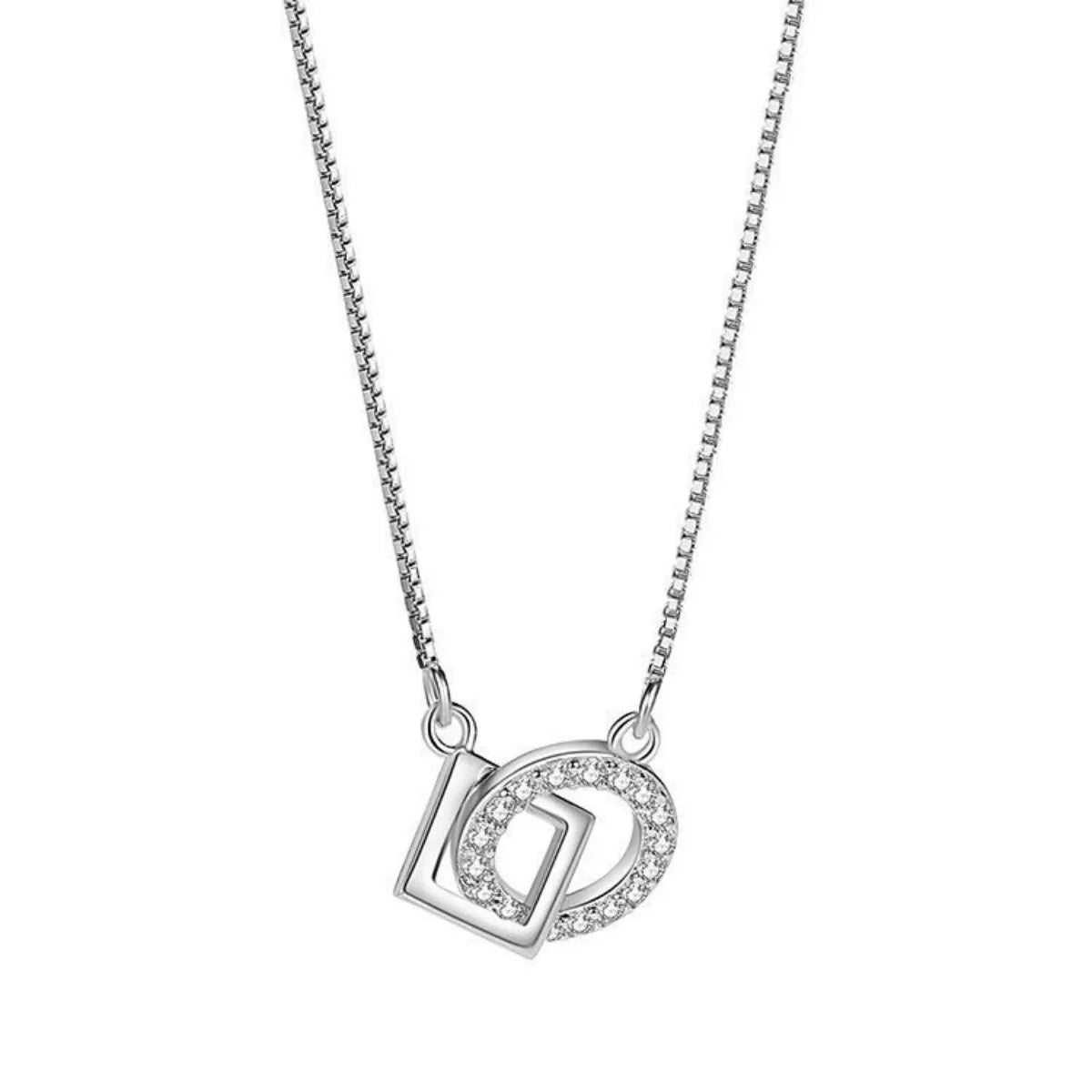 Sterling Silver Zircon Geometric Necklace - alternate necklace view
