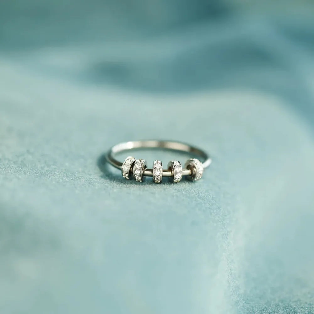 Inlaid Zircon Sterling Silver Ring in Silver - women's ring