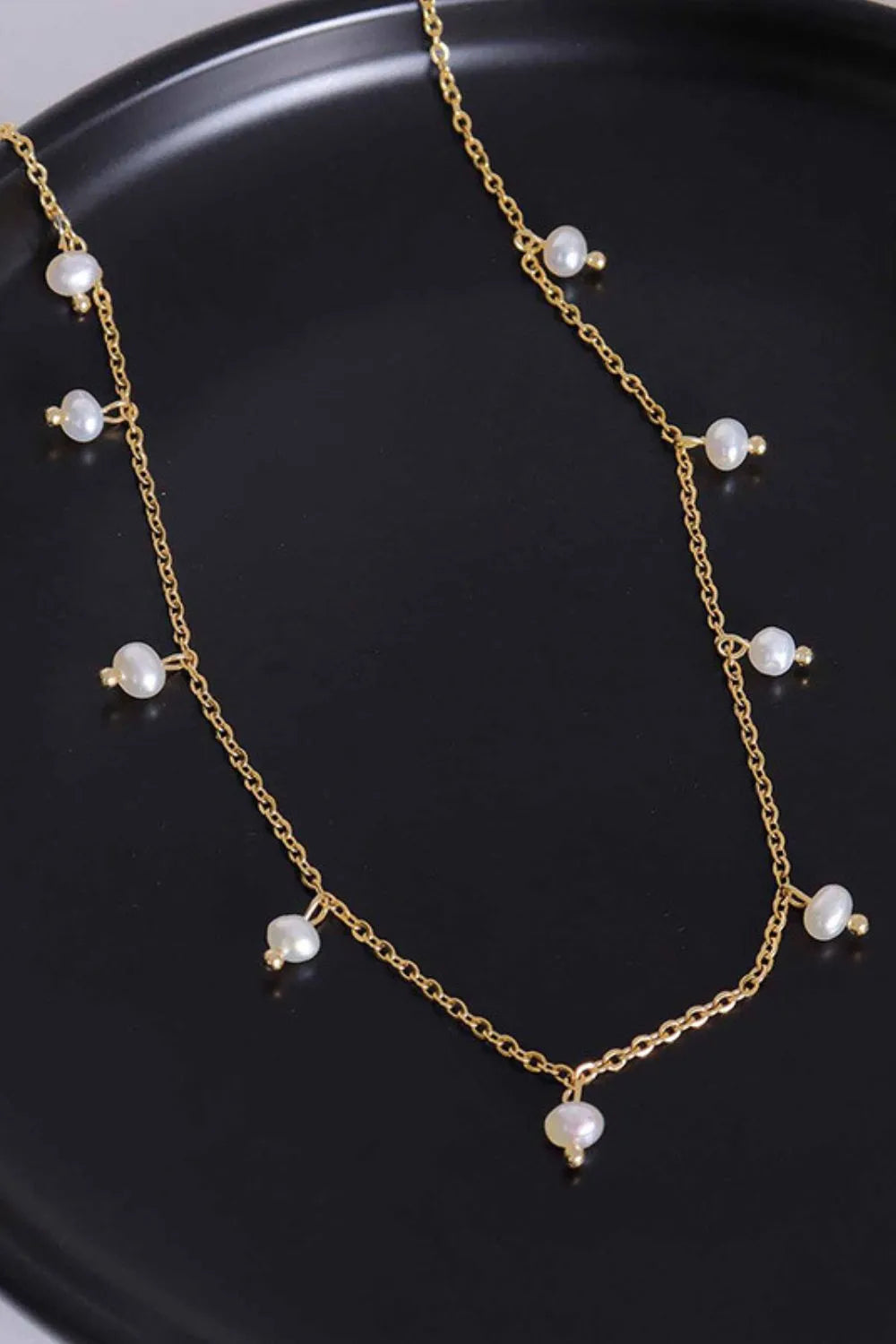 18K Gold-Plated Titanium Steel Pearl Necklace - alternate necklace view