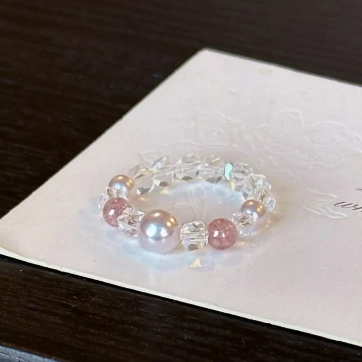 Pearl Crystal Bead Ring - alternate ring view