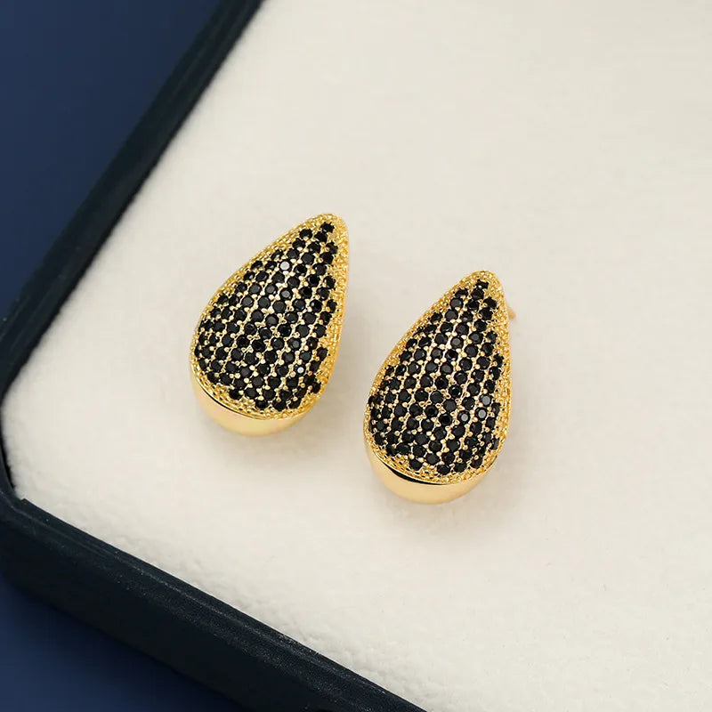 18K Gold-Plated Zircon Teardrop Earring in Black - women's drop earrings