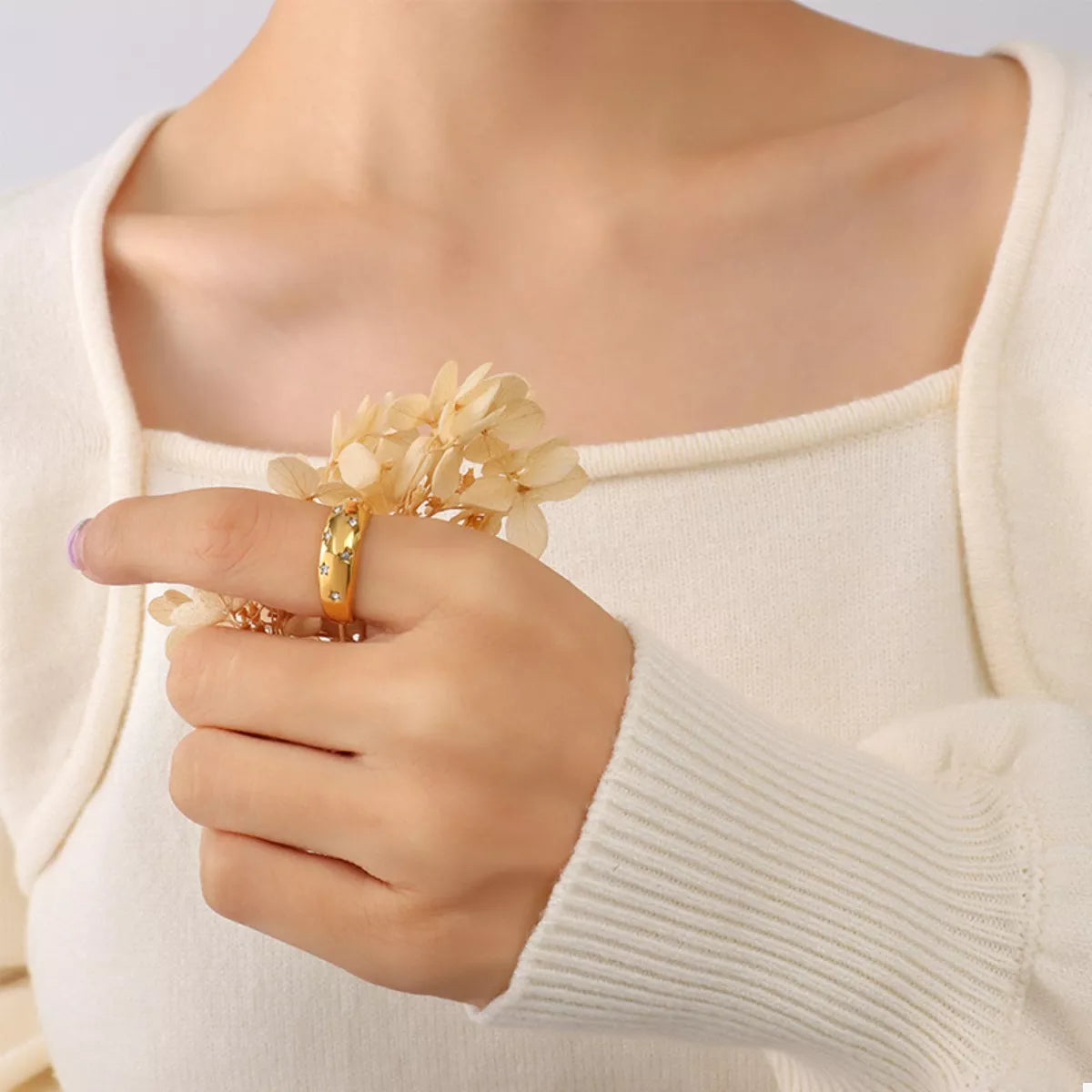 18K Gold-Plated Zircon Ring in Gold - women's ring