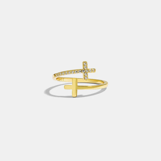 Zircon Sterling Silver Double Cross Bypass Ring in Silver - women's ring