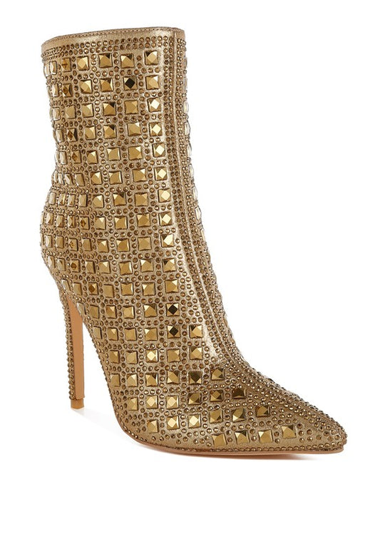 Pointed Rhinestones Stiletto Boots