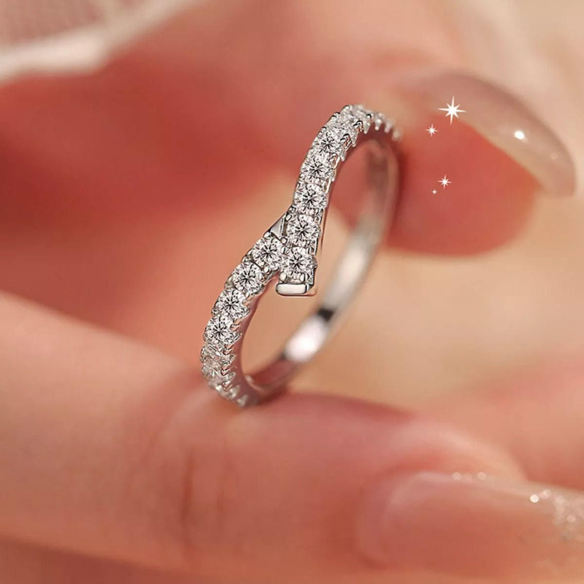 Sterling Silver Moissanite Geometric Ring - alternate ring view