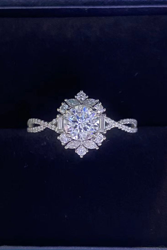 Floral 2 Carat Moissanite Crisscross Ring in Silver - women's ring