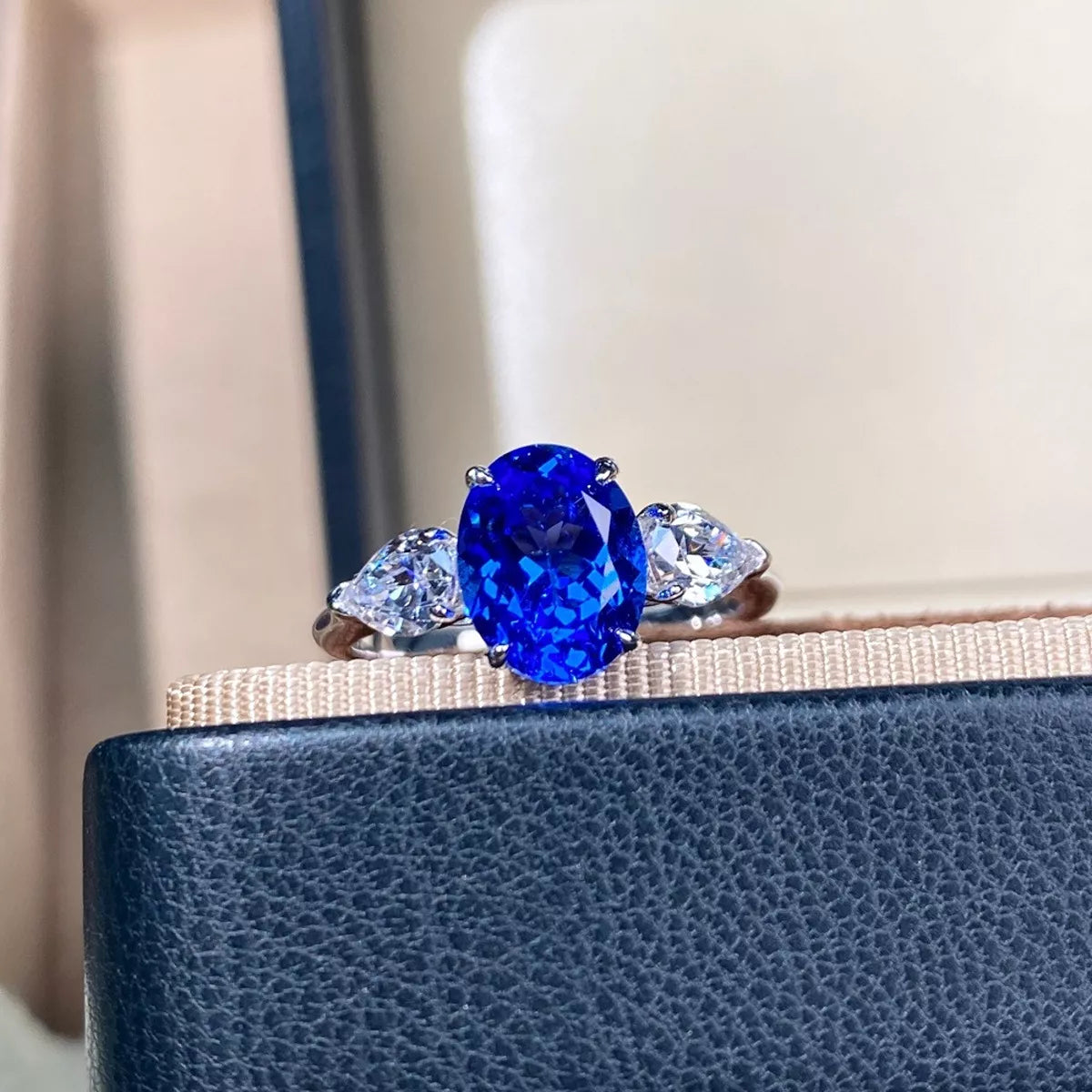 Sterling Silver Zircon Ring in Blue - women's ring