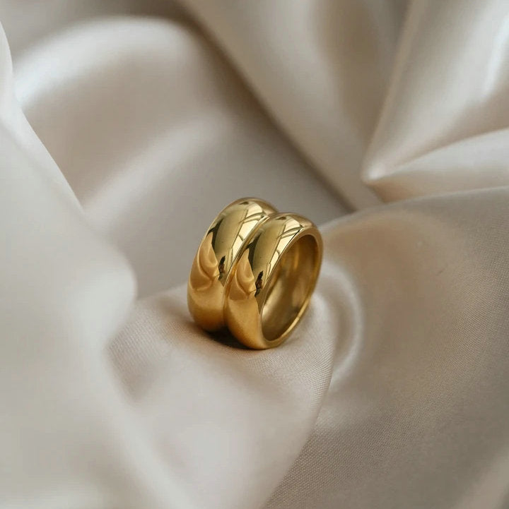 Gold Double Ridge Ring - alternate ring view