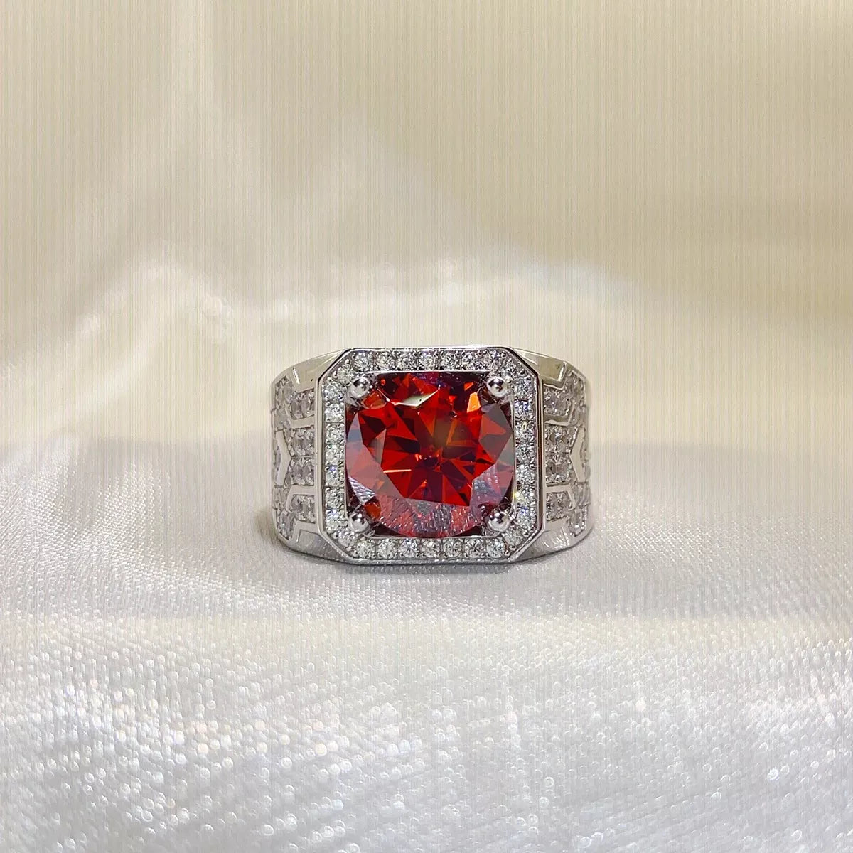 5 Carat Sterling Silver Moissanite Ring in Red - women's ring