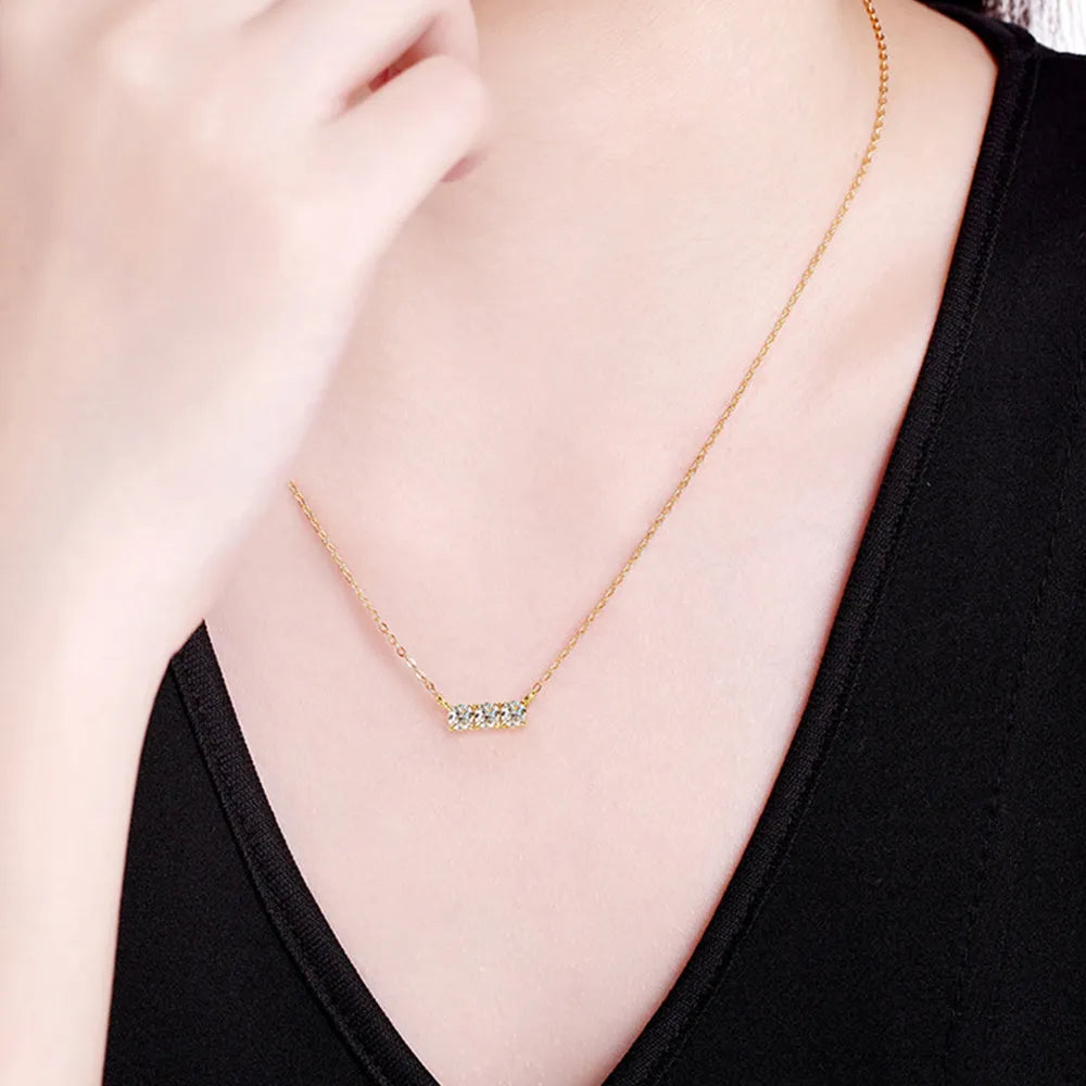 Sterling Silver Inlaid Moissanite Bar Necklace - alternate necklace view