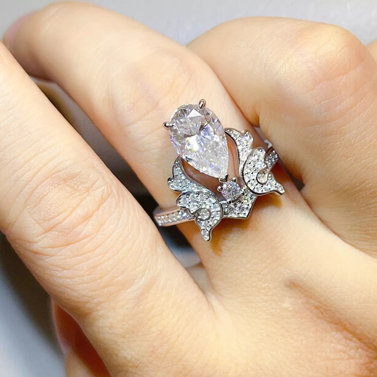 5 Carat Sterling Silver Moissanite Teardrop Ring in Silver - women's ring