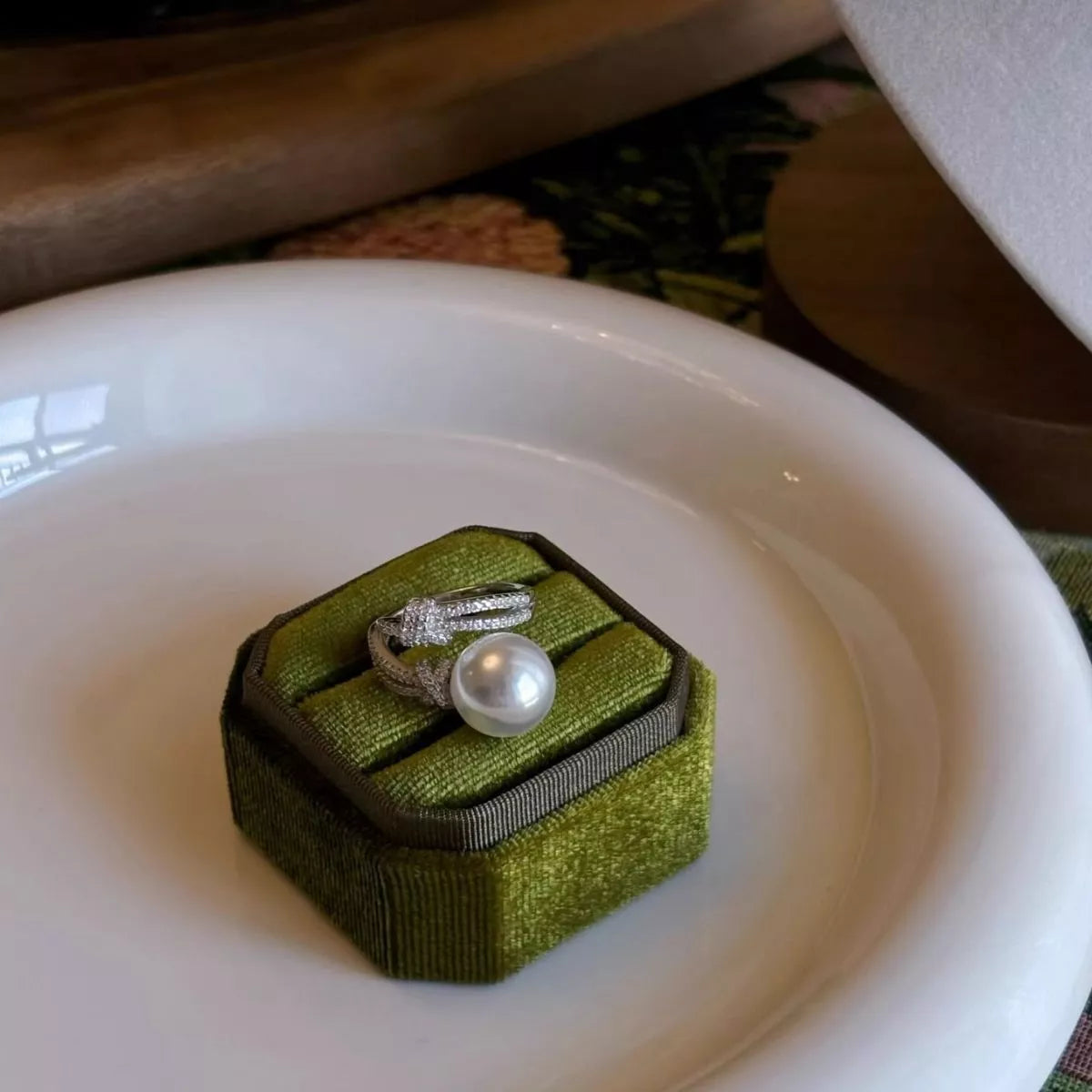 Pearl Zircon Bypass Ring - alternate ring view