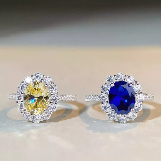 Sterling Silver Zircon Geometric Ring in Royal Blue - women's ring