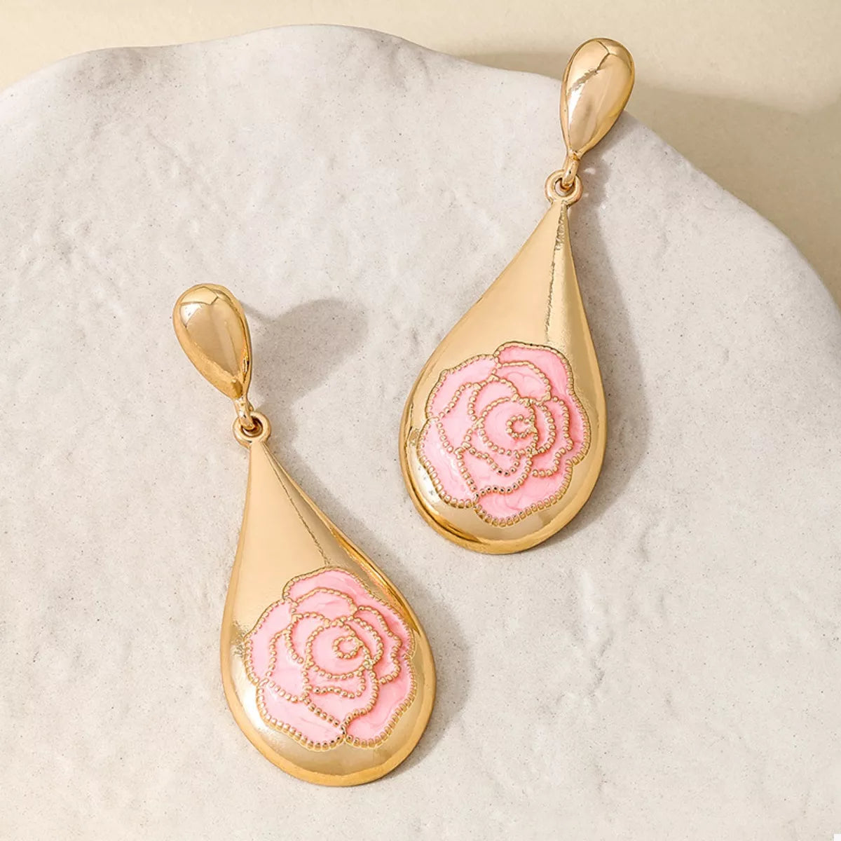 18K Gold-Plated Flower Teardrop Earrings - alternate earring view