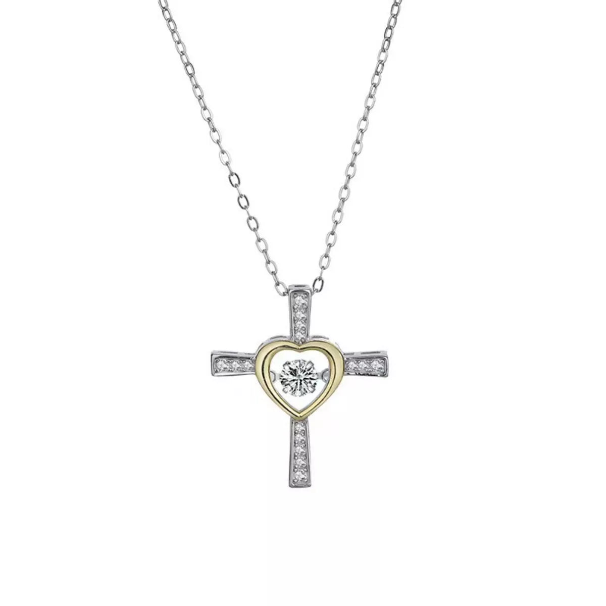 Sterling Silver Heart Cross Necklace - alternate necklace view